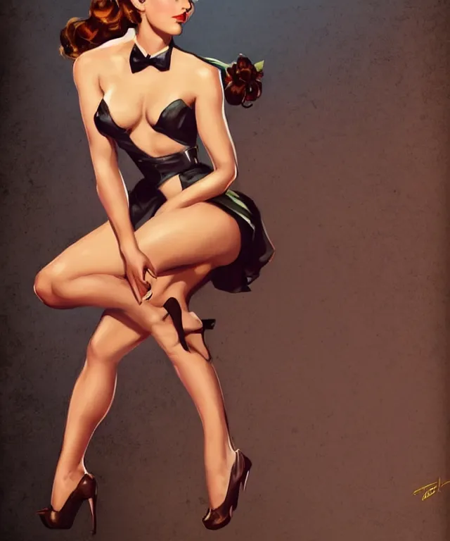 Image similar to emma watson pinup style full body pose Gil Elvgren, pinup pose, elegant, digital painting, artstation, concept art