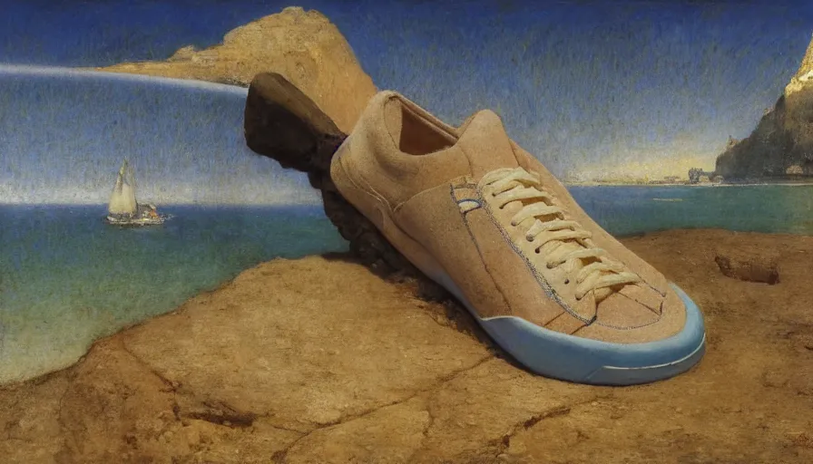 Image similar to a 1 9 9 8 southern spain sneakers!!! costa blanca, designed by arnold bocklin, jules bastien - lepage, tarsila do amaral, wayne barlowe and gustave baumann, cheval michael, trending on artstation, mediterranean, star, sharp focus, colorful refracted sparkles and lines, soft light, 8 k 4 k