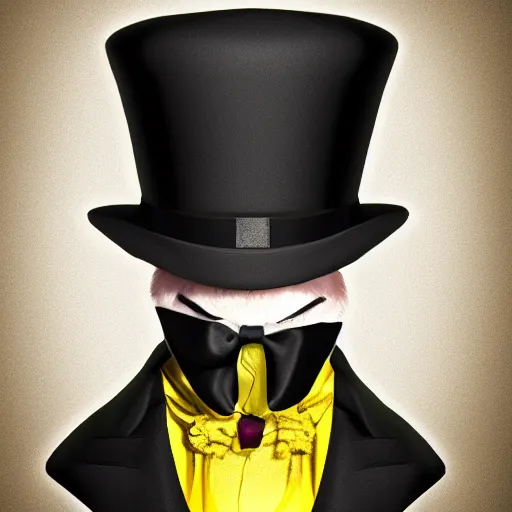 Image similar to a highly detailed portrait of a man in a high top hat covering his face, in a black tailcoat with a yellow waistcoat under the tailcoat, artstation, deviantart, professional, unreal engine 5, photorealistic