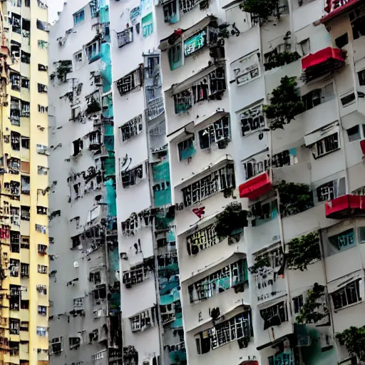 Image similar to hong kong apartment viewed from the street corner, in the style of carne griffiths