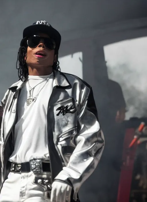 Prompt: film still of michael jackson as eazy e in the movie straight outta compton, full-shot, 4k