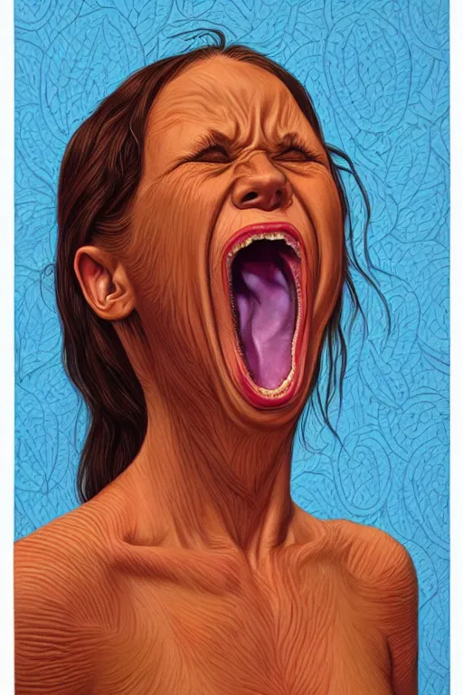 Prompt: portrait of crazy screaming beaing by casey weldon, detailed, realistic skin color