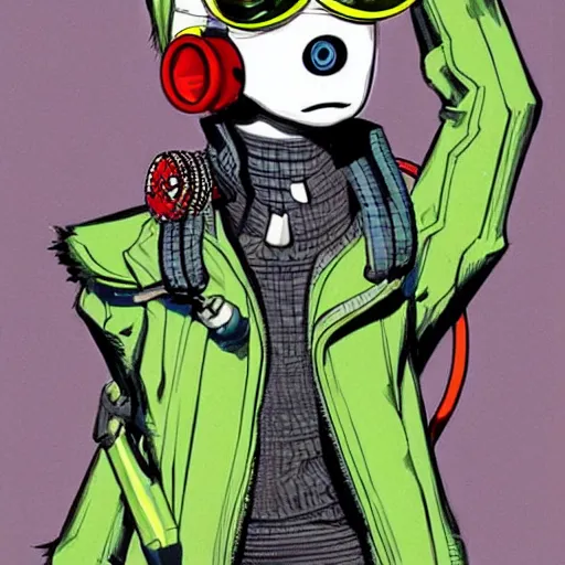 Image similar to a cybergoth guy wearing goggles and eccentric jewelry by jamie hewlett : : full body character concept art, detailed,