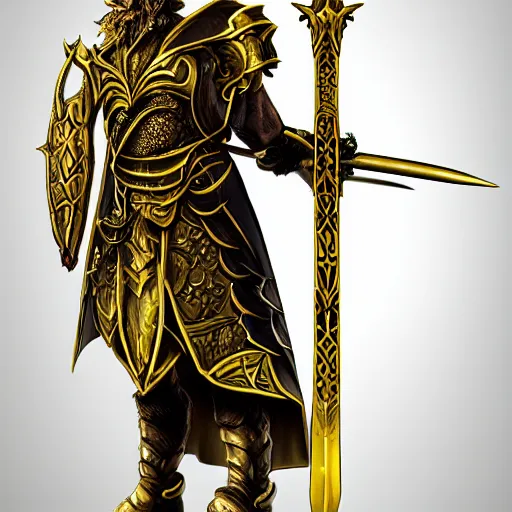 Image similar to a fantasy portrait of a giant golden sword weapon