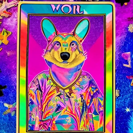 Image similar to lisa frank the world tarot card photorealistic