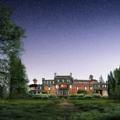 Prompt: a mansion in a middle of a forest in a middle of a planet in a middle of the universe