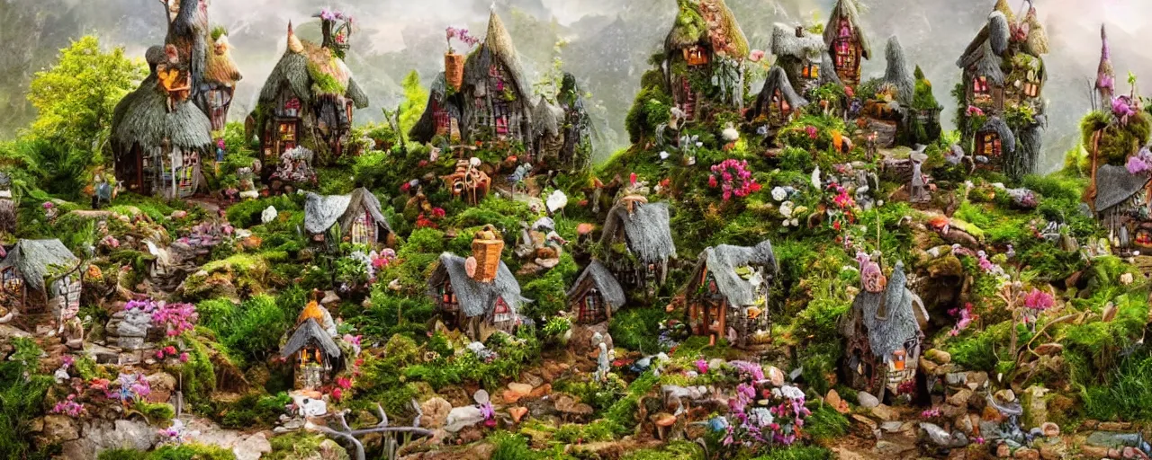 Image similar to fairy village on a mountain