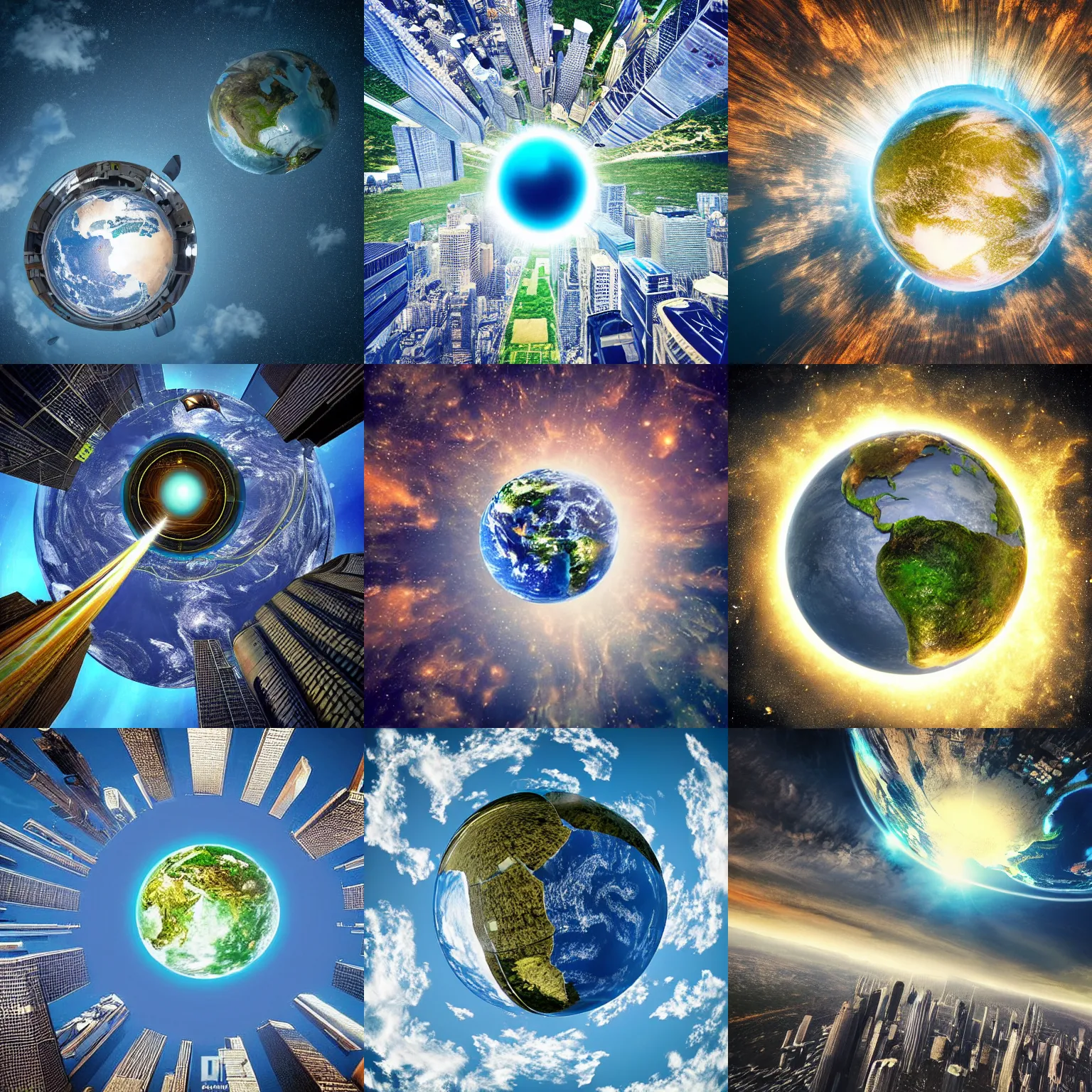 Prompt: earth with tiny planet effect, skyscrapers photorealistic, high definition, fantasy, steampunk