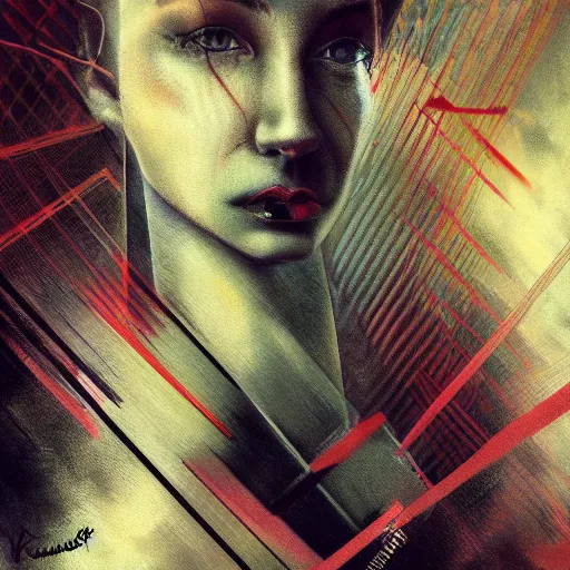 Image similar to the anxious. digital painting, vertical, intricate, beautiful, detailed, grunge, sharp focus, abstract art by kuvshino and el lissitzky and artgerm and kandinsky, trending on artstation. gradient darker to bottom