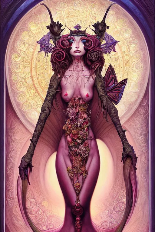 Image similar to symmetrical painting, a fullbody portrait of an beautiful female immortal in amazing dress, pretty, perfect face, elegant, ornate, luxury, elite, matte painting, by artgrem, by james jean, by brian froud, by wayne barlowe