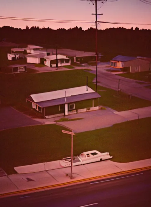 Prompt: a detailed photographic render of a 1 9 5 0 s american suburb at sunset by todd hido, photoreal, 4 k