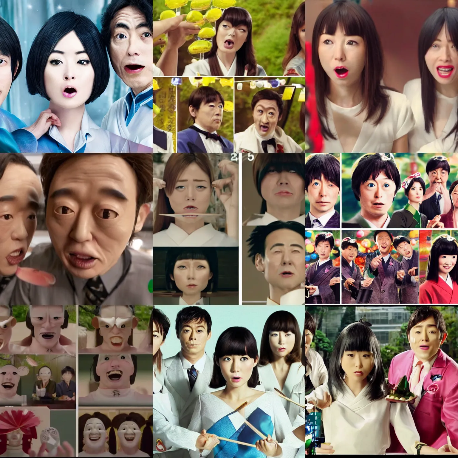 Prompt: still of the weirdest japanese tv commercial, detailed faces, high detail