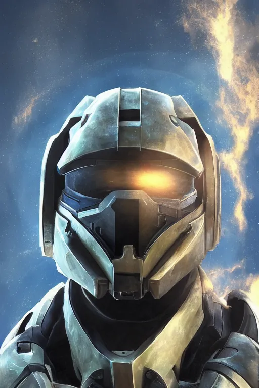 Image similar to robot ninja mask helmet halo master chief radiating a glowing aura global illumination ray tracing hdr fanart arstation by ian pesty and katarzyna da „ bek - chmiel