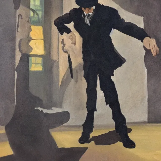 Image similar to an interesting painting of sherlock holmes, dynamic perspective, modern style