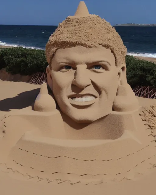 Image similar to a detailed sandcastle with the face of nathan fillion