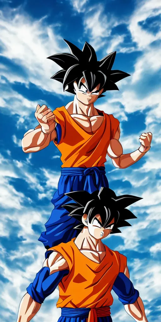 Image similar to son goku as real human, full body, photorealistic, highly detailed, 8 k, sharp focus, simple background, cinematic