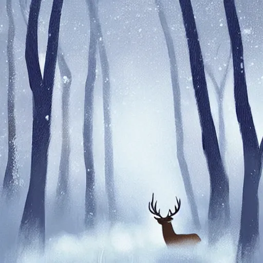 Image similar to a painting of a deer in a snowy forest, a digital painting by petros afshar, featured on deviantart, fantasy art, nightscape, digital illustration, official art