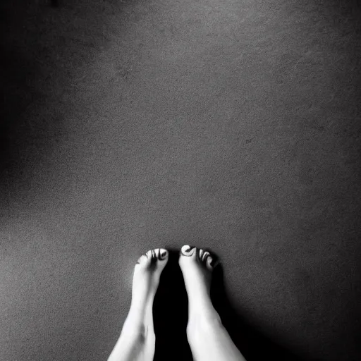 Image similar to a silhouette of a woman's foot soles, seen from the top, black and white hard light