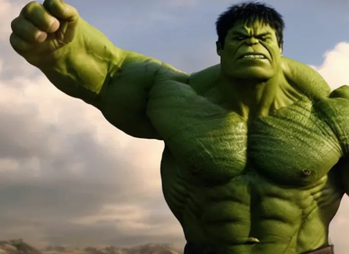 Prompt: film still of hulk posing for his new linkedin profile picture in the new avengers movie, 4 k