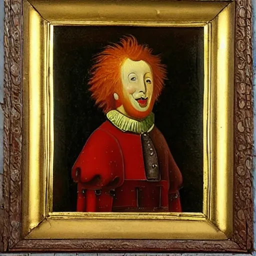 Prompt: 1 3 th century oil painting of ronald mcdonald castle