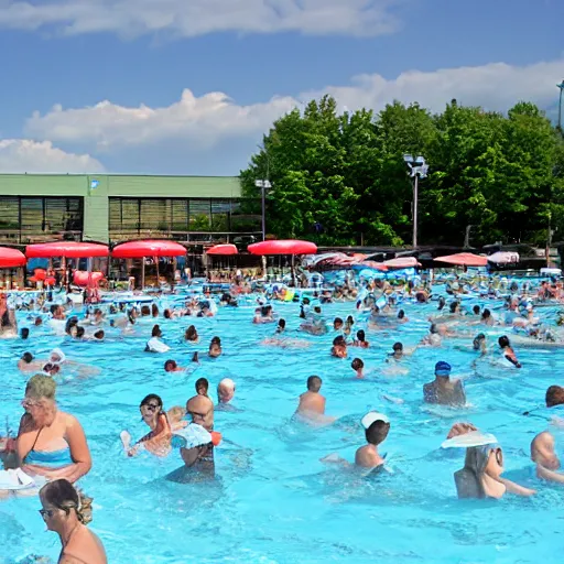 Prompt: a extremely busy public pool