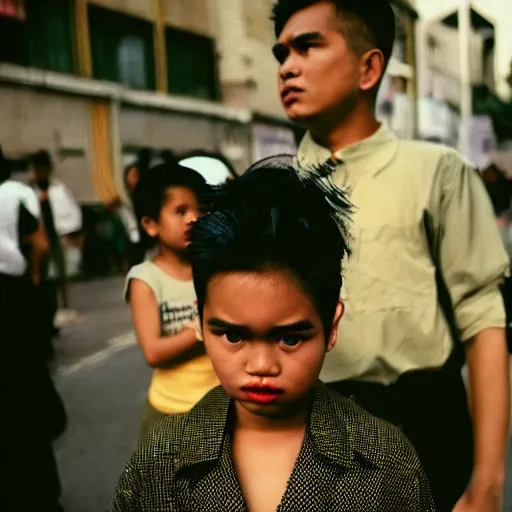 Prompt: A Filipino girl dressed as Morrissey, portrait, by Peter Lindbergh