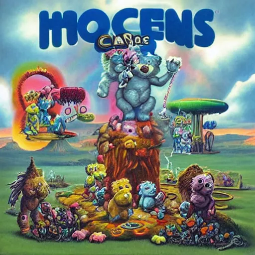 Image similar to the care bears on iron maiden album cover, 8 k resolution hyperdetailed dystopian apocalyptic surrealism