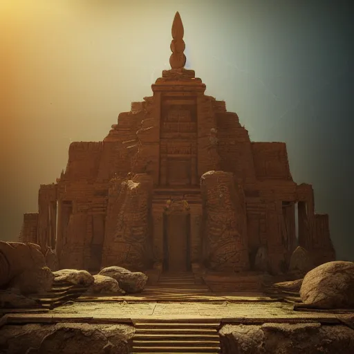 Prompt: high - res photograph of a ancient temple surreal martian in temple dramatic lighting, epic, octane render, volumetric light, unreal engine, artbreeder, 4 k, background, scene