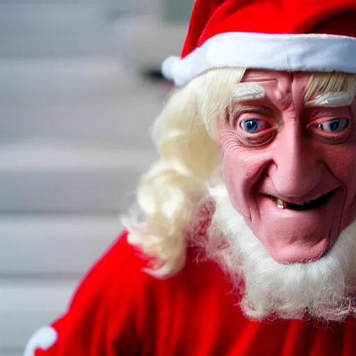 Image similar to jimmy savile in santa costume, detailed, super realistic, 8 k,