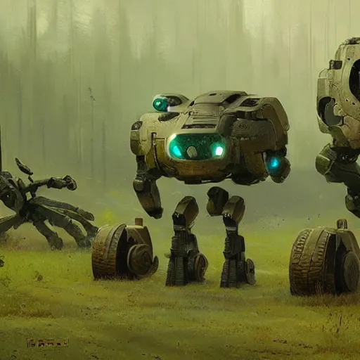 Prompt: hitech green antropomorphic robots in a reservation by Greg Rutkowski, ultra detail, cinematic style