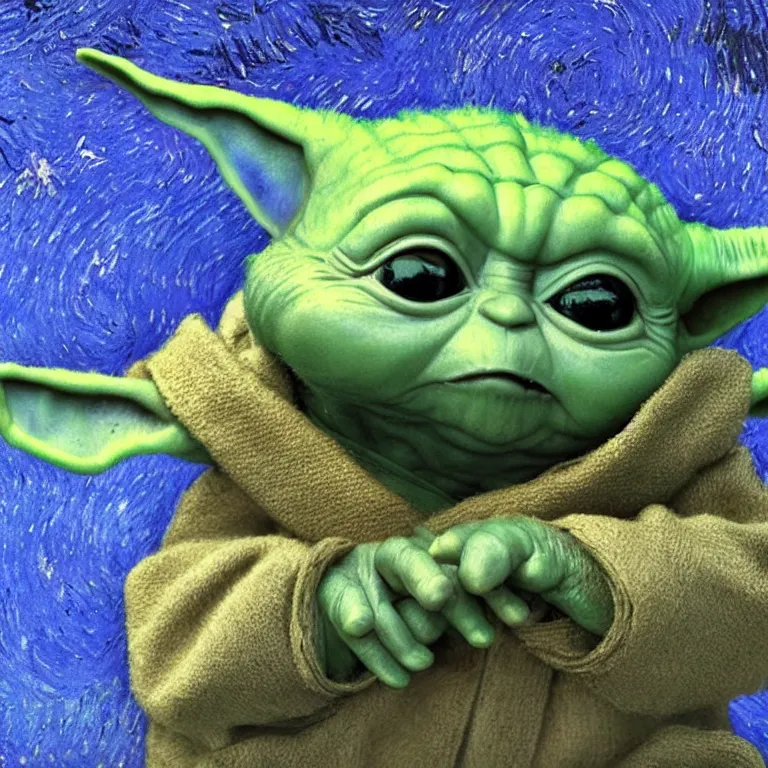 Prompt: Grogu baby yoda Painted by Vincent Van Gogh high quality 8k