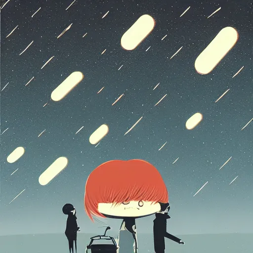 Image similar to ilya kuvshinov, mcbess, rutkowski, illustration of an amazing meteor shower