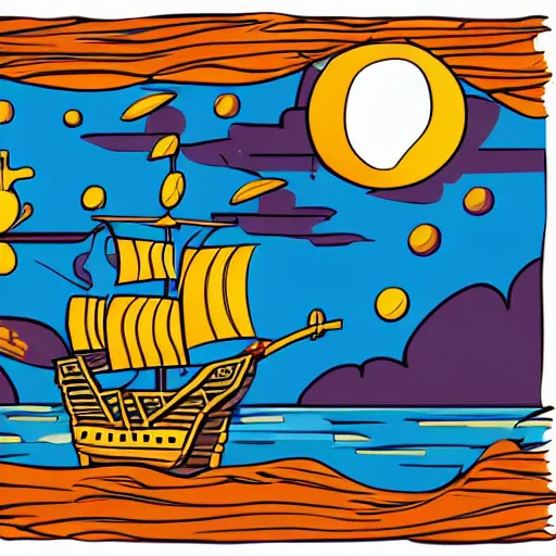 Image similar to pirate ship in space, style of hydro74, flat art, line