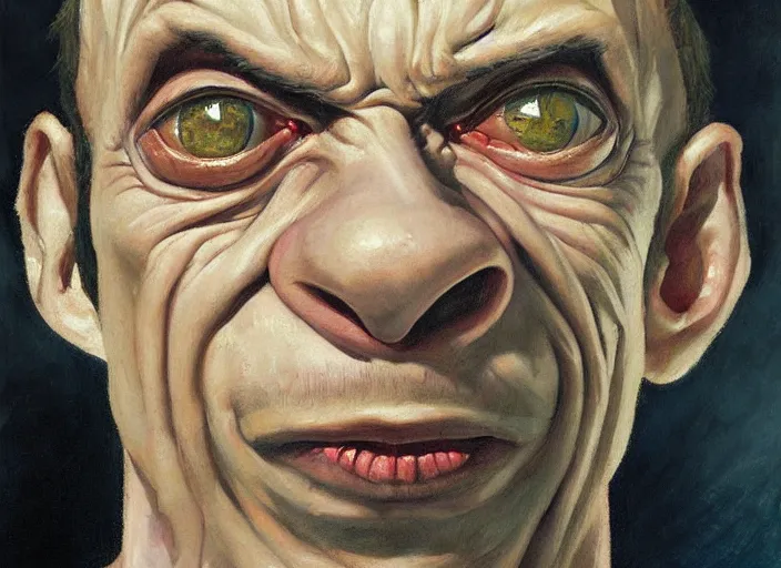 Prompt: a highly detailed beautiful portrait of nathan fielder as gollum, by gregory manchess, james gurney, james jean