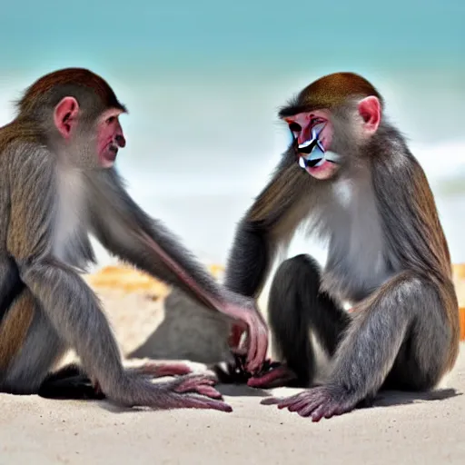 Image similar to two monkeys sipping ice coffee at a beach in the Caribbean