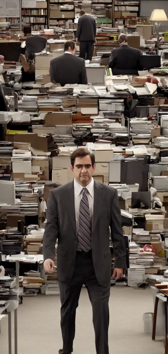 Image similar to cinematic still from the office, background set, high quality, vertical image