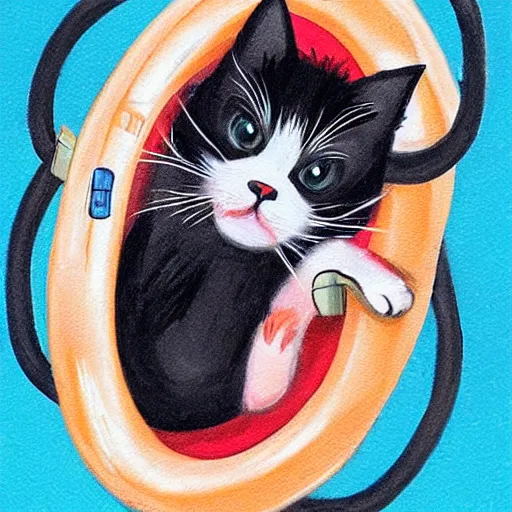 Image similar to art by kawaci, cute cat sliding down a water slide