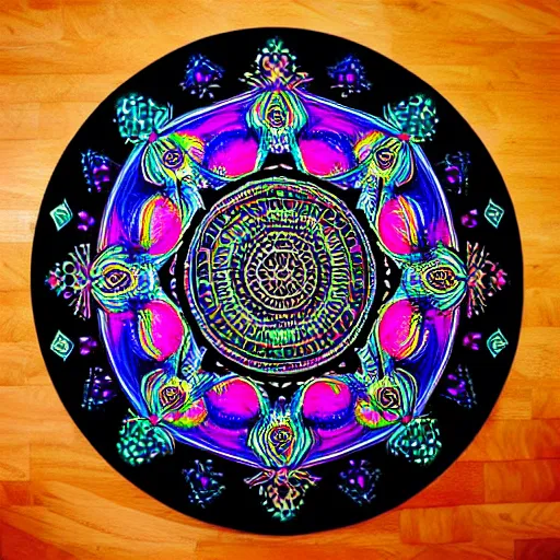 Prompt: “intricate psychedelic black light art mandala by dan mumford”