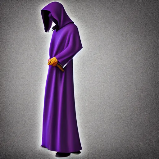 Image similar to grim reaper, purple cloak, full body