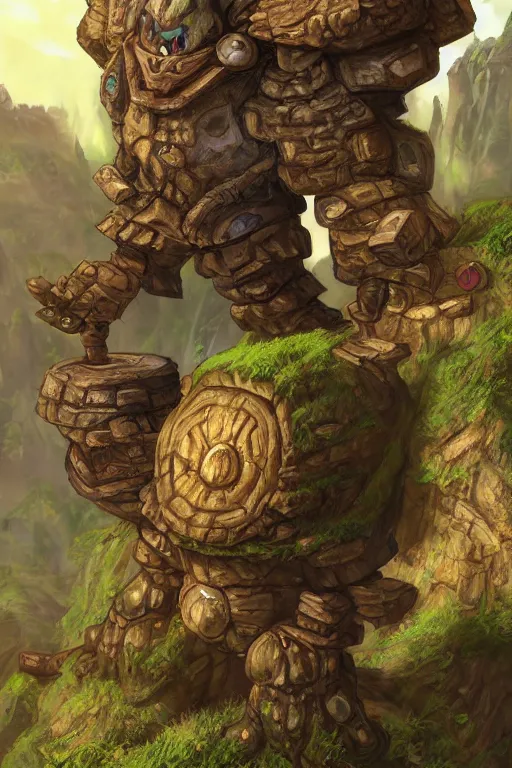 Image similar to zelda fantasy art giant golem troll wood rock greeble gemstone, global illumination ray tracing hdr fanart arstation by sung choi and eric pfeiffer and gabriel garza and casper konefal