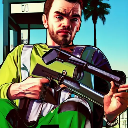 Prompt: Jacksepticeye in GTA V, cover art by Stephen Bliss, artstation, no text