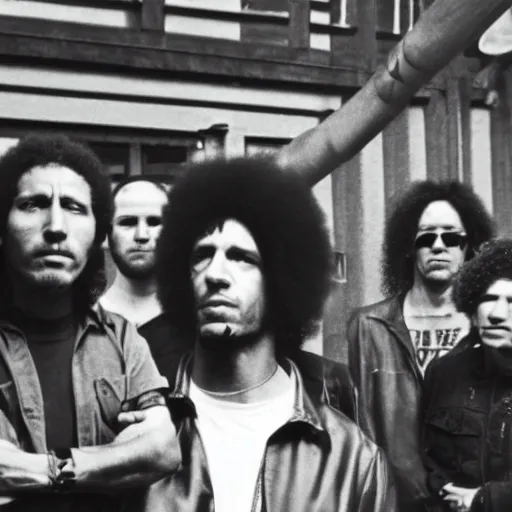 Prompt: Rage Against the Machine as a 1969 protopunk band, Zack de la Rocha, Tom Morello, 1969 footage, super 8mm, protopunk, proto-metal, MC5, the Stooges, Rage Against the Machine