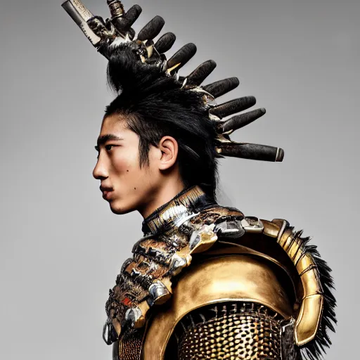 Image similar to a portrait of a beautiful young mayan male wearing an alexander mcqueen armor , photographed by andrew thomas huang, artistic