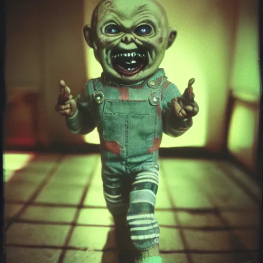 Image similar to screaming chucky doll alien on medium format expired film