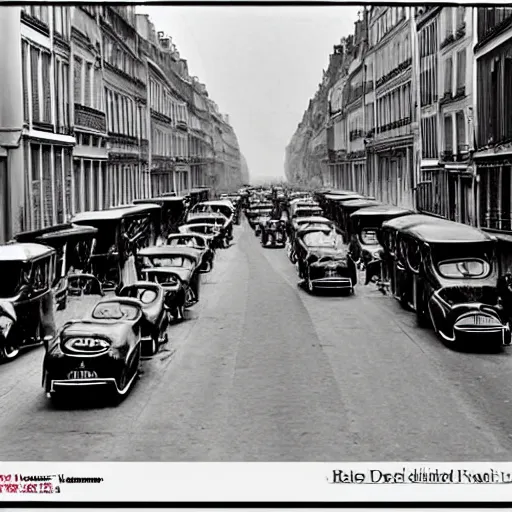 Prompt: une rue de paris vide avec des voitures garees ( ( ( en 1 9 5 0 ) ) )