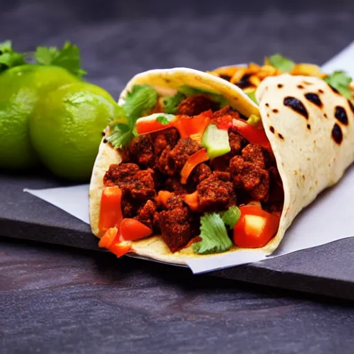 Image similar to new taco bell item - spicy brown taco: food photography