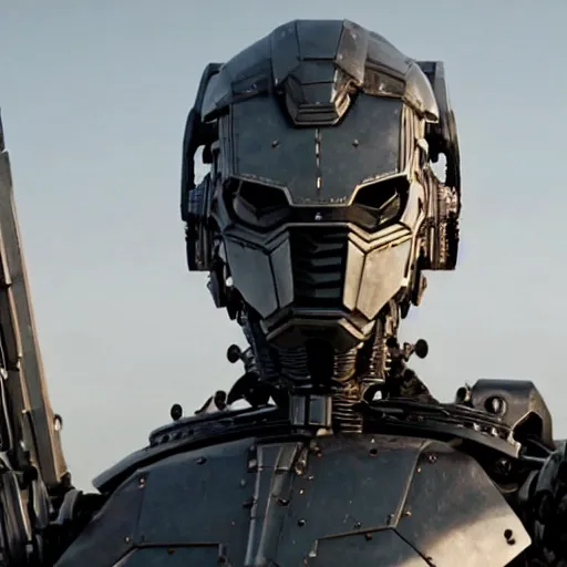 Prompt: cinematic still from westworld and real steel, very close shot of intricate ornate armored core head by fujioka kenki and by mamoru nagano,