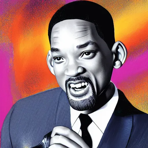 Prompt: Will Smith slapping a big banana, 8k, detailed face, extremly detailed, illustration, art, behance, sharp