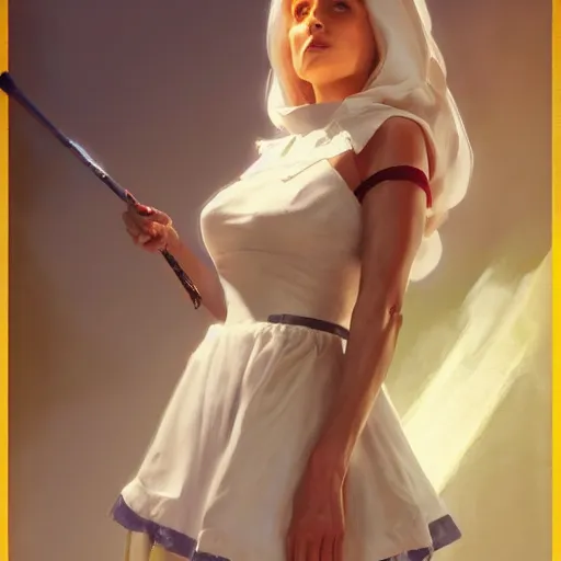 Prompt: detailed painting of michelle gellar wearing a maid outfit, 8 k, by greg rutkowski, artgerm, global illumination