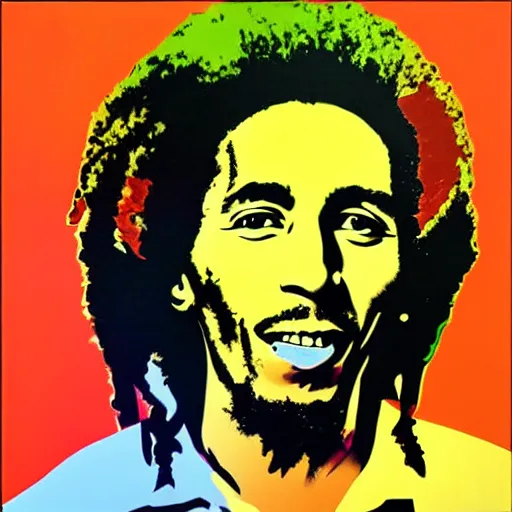 Image similar to Pop-art portrait of Bob Marley in style of Andy Warhol, photorealism